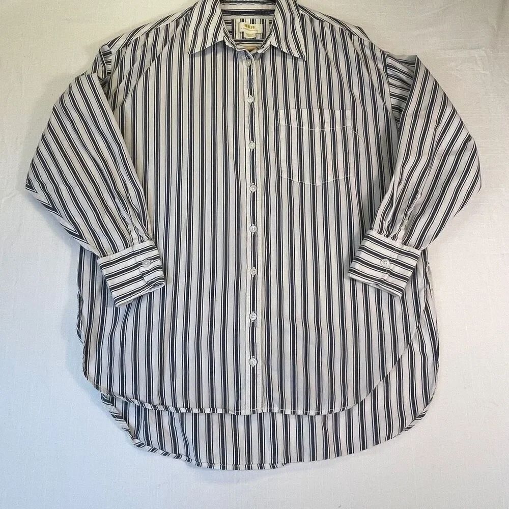 Mauve Anthropologie Blue White Striped High Low Hem Oversized Blouse Medium